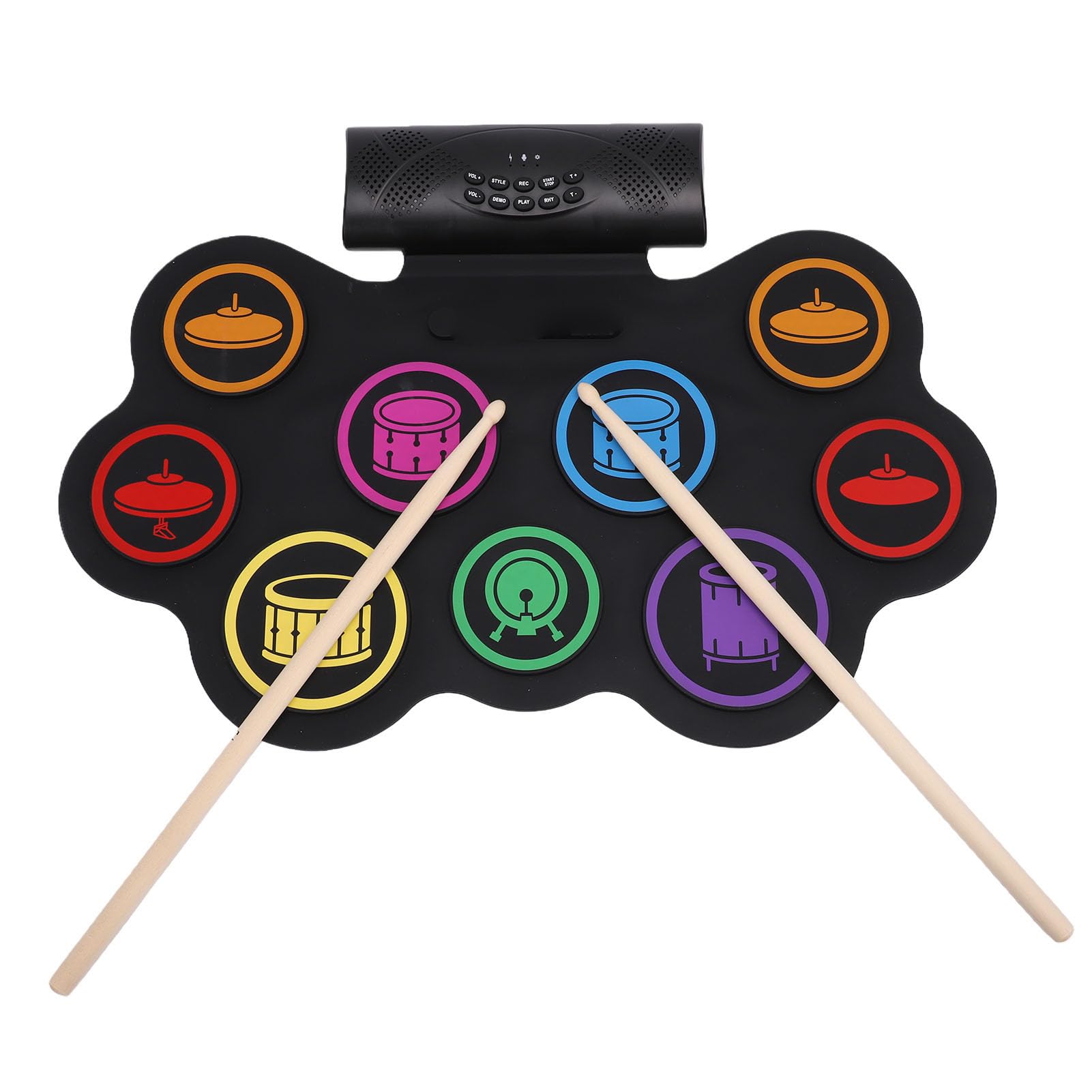Jectse Batería Electrónica, 9 Pads, Pad de Práctica Enrollable con Altavoces Duales, Batería Electrónica Portátil Plegable con Bluetooth, para Practicar, Enseñar y para Músicos que Se