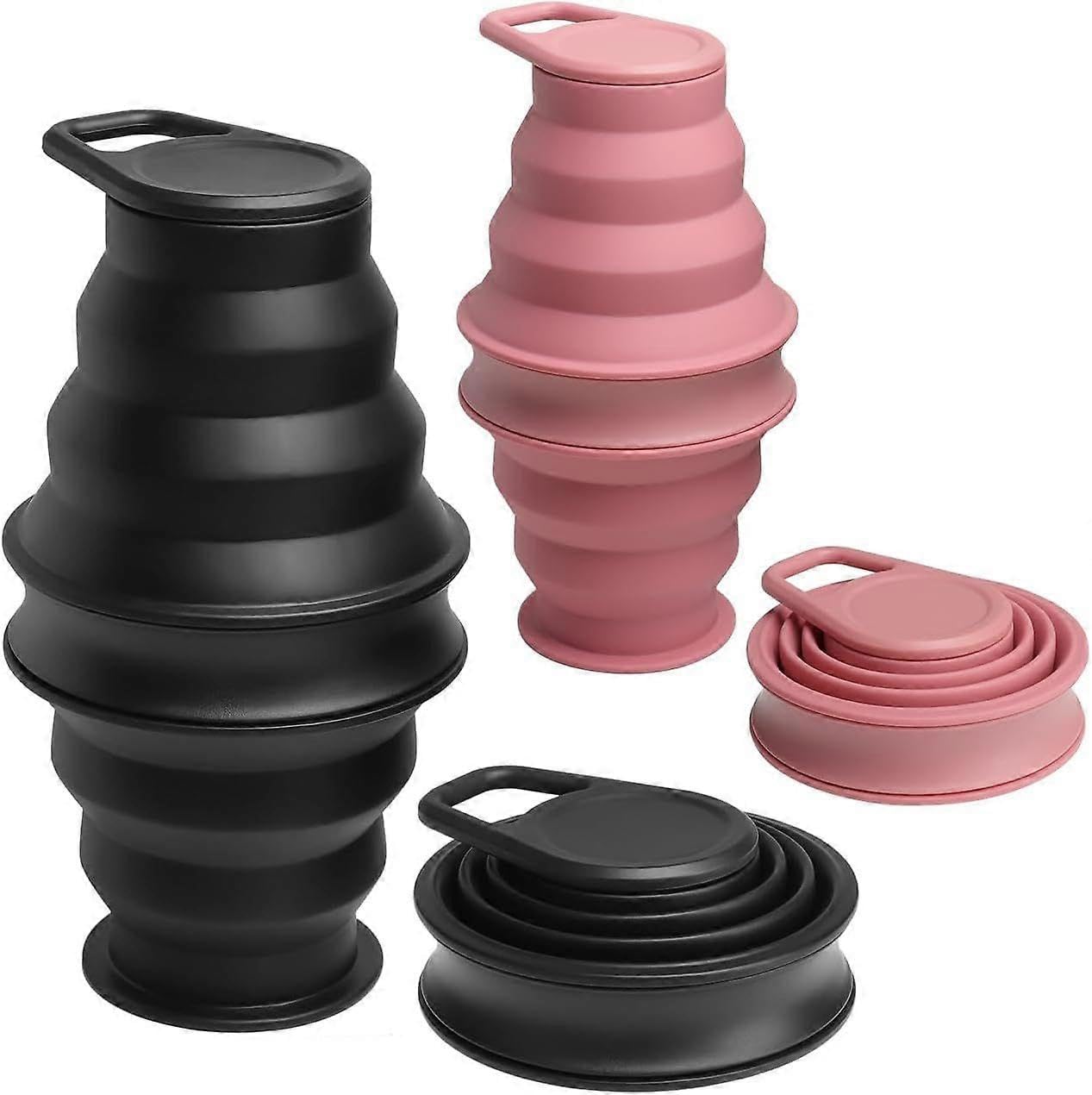 JOYHAPPST 2 pcs Collapsible Water Bottles BPA Free Leak Proof Foldable Silicone Bottle with Anti-Collapse Ring for Travel Camping Hiking Running Sport
