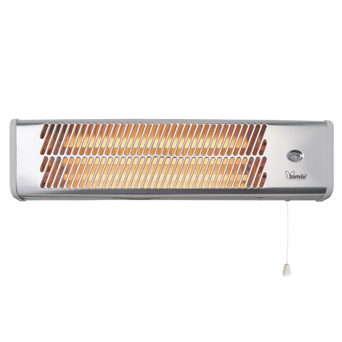 Bimar HR312 Stufa Elettrica da Esterno al Quarzo da 1500W, Stufetta Radiante a Parete con 3 Potenze di Riscaldamento Istantaneo, Kit fissaggio incluso, Orientabile 0-90 Gradi, Accensione a Corda