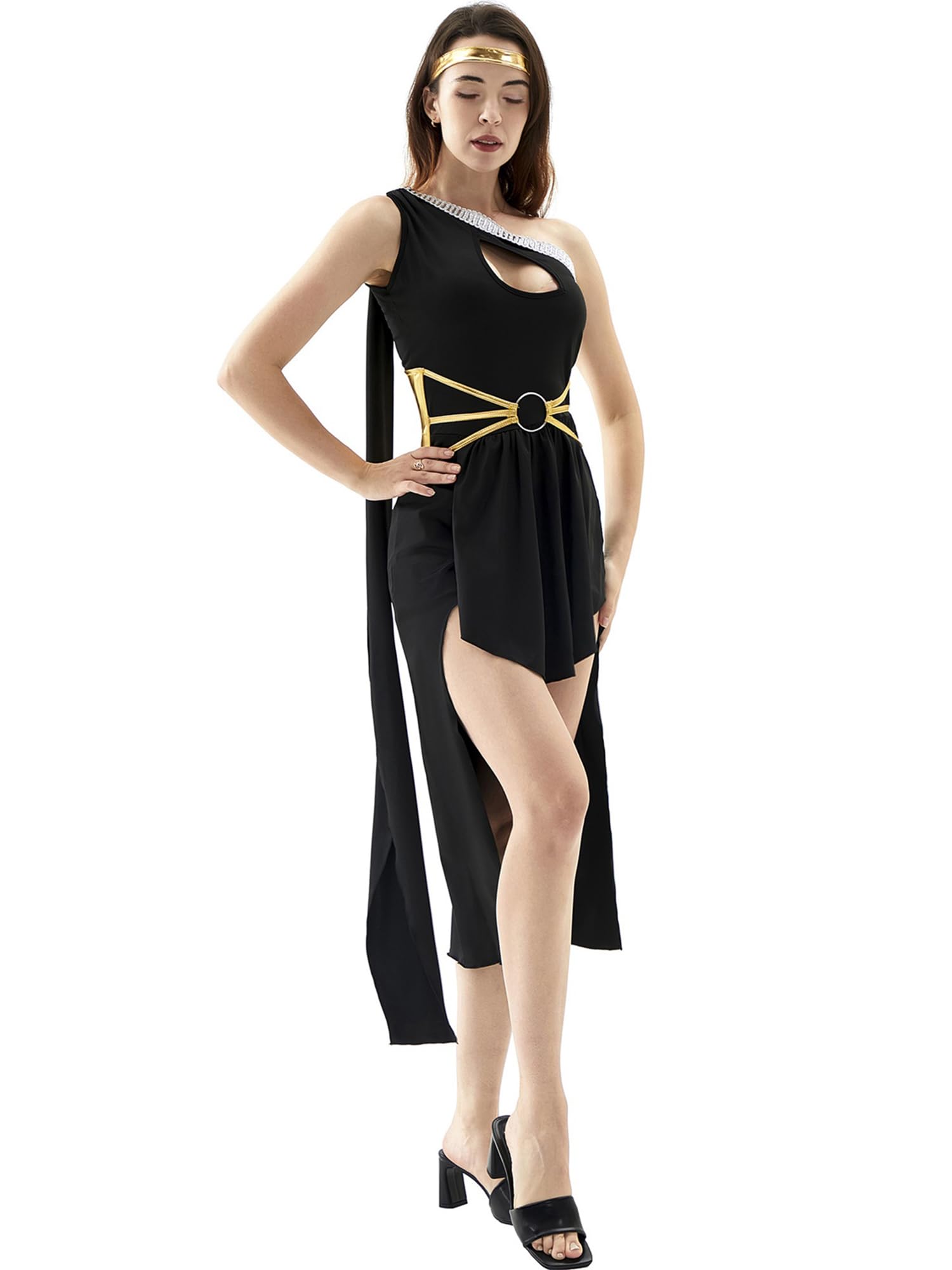 Lshyuehao Greek Goddess Costume for Women Toga Costume Outfit Arm Cuff and Headband (C-Black, S)