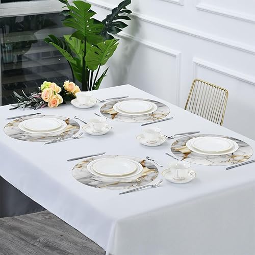 Miniatura 5 de Round Placemats Set of 6, White Golden Marble Pattern Heat Resistant Washable Place Mats Table Mat for Kitchen Dining Party