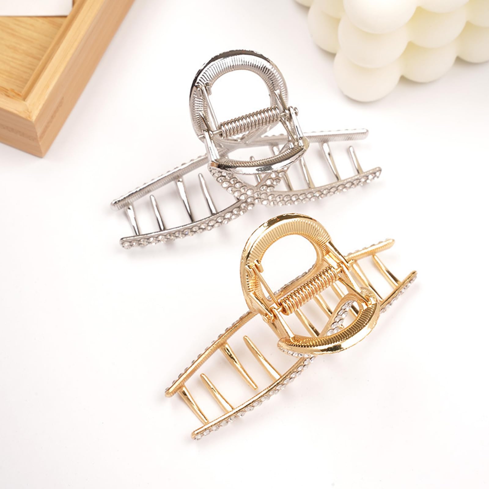 2 pinzas de diamantes de imitación para mujer, elegantes pinzas de metal dorado y plateado para cabello grueso, pinzas decorativas brillantes para el cabello para niñas (estilo 1) 3