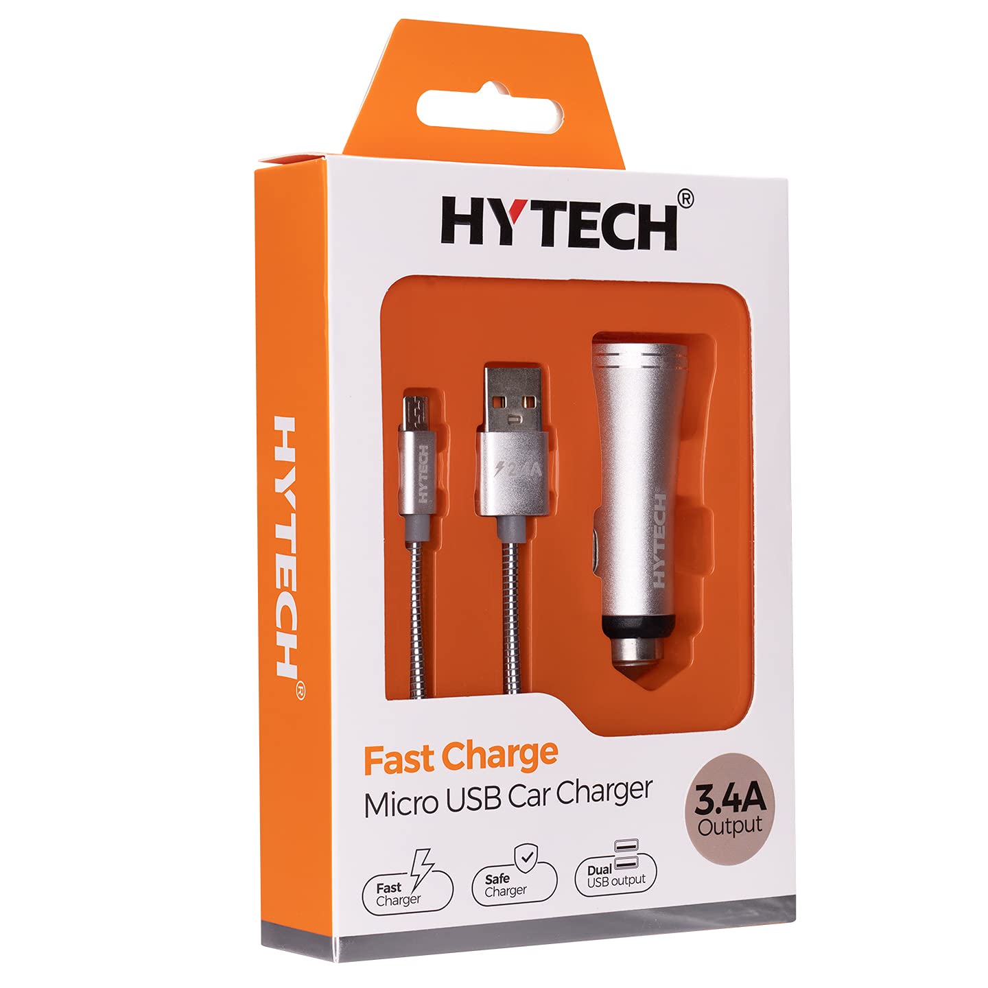 Hytech HY-X62 3.4A Carga Rápida Micro USB Cable 2 USB Metal Cargador De Coche Plata