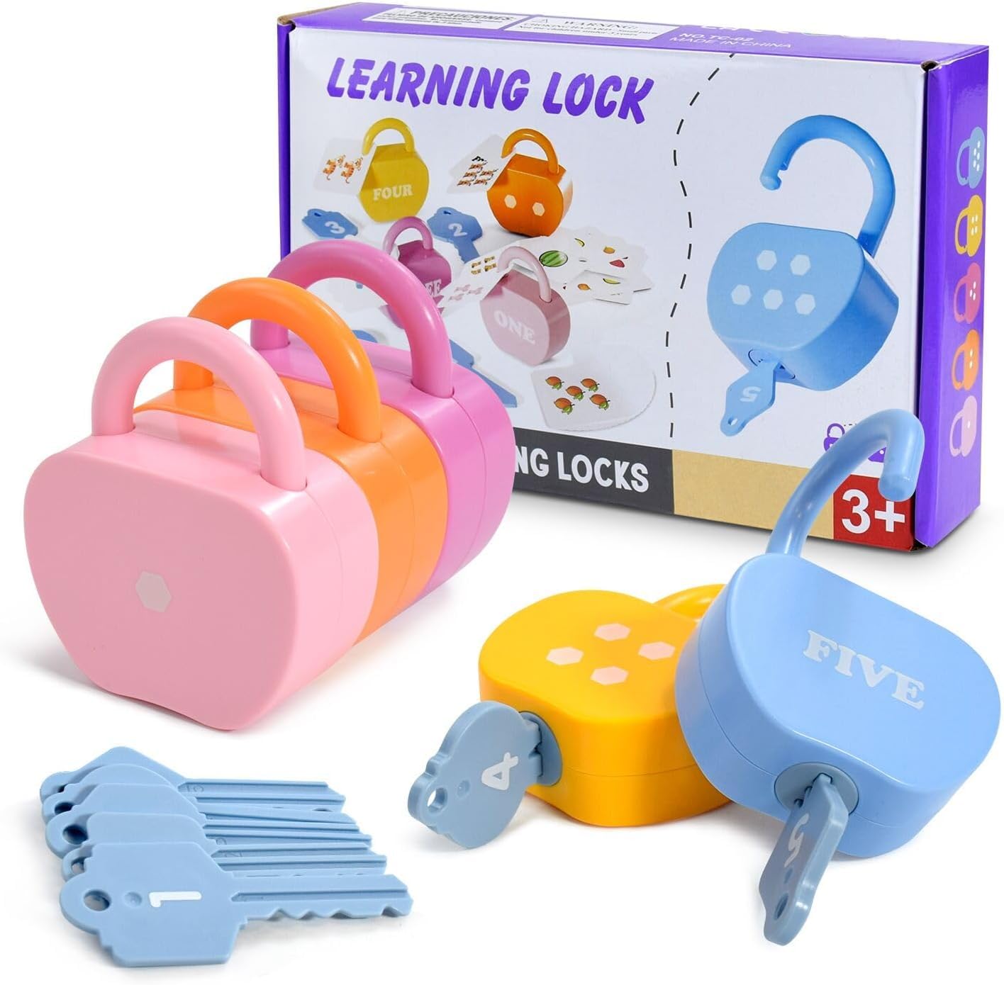 Key Locktoy 5 Set Lock and Key Toys for Toddlers, 5 Locks, Keys & 10 Cards Learn ...