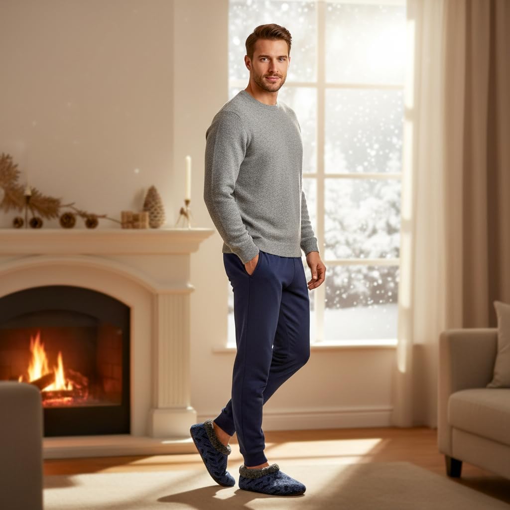 cosyone1997 2-Pair Men's Slipper Socks Fluffy Sherpa Lined, Winter Cable Knit Warm Gripper Sock Set Non-Skid Soles, Cozy Gifts for Men, Sizes 8-15 - Image 3