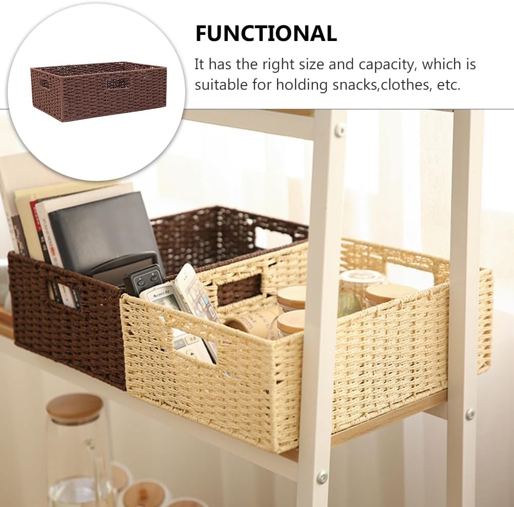 PRETYZOOM Handmade Rattan Woven Storage Basket Brown Storage Container with Handle for Organizing Blankets Toys and More Ideal Decorative Storage Bin for Home and Living Spaces