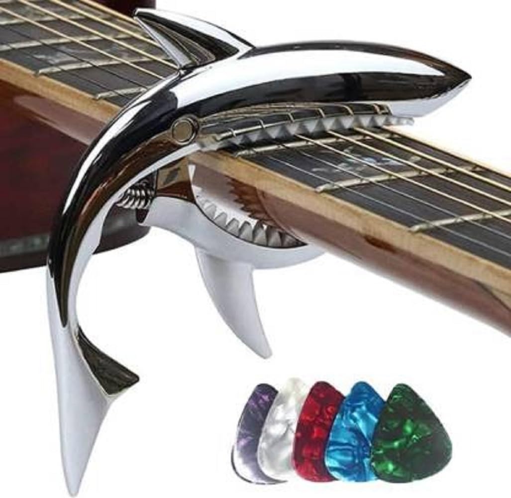 Boombox Capo For Acoustic Guitar Capo Guitar For Ukulele Guitar Capo with Picks Capo (Silver)