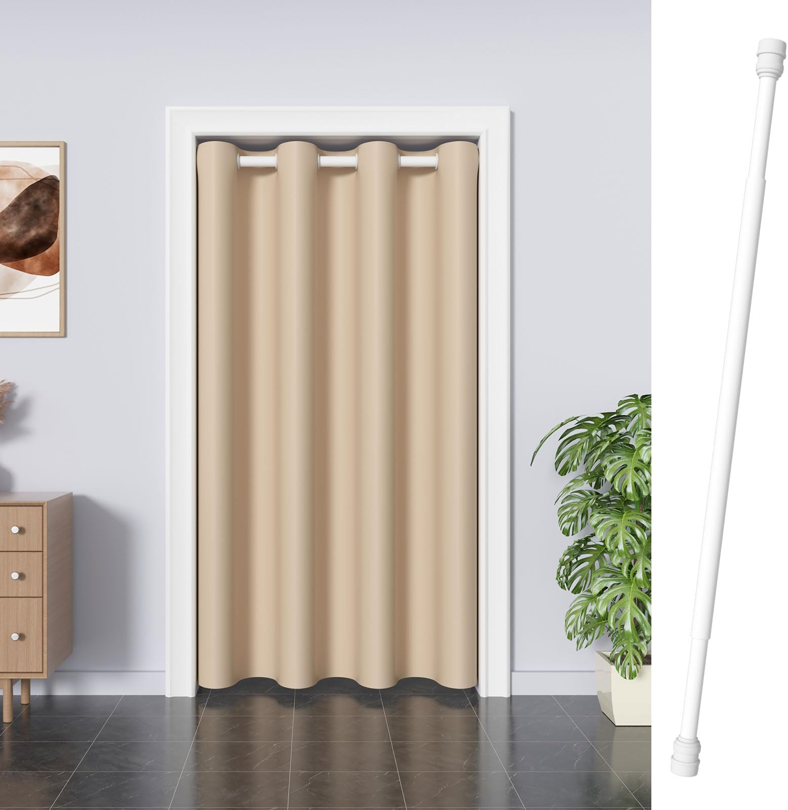 MTHGH Falttürvorhang Mit Teleskopstange - Magnetischer Raumteiler 120x180cm Für Bad & Wohnzimmer