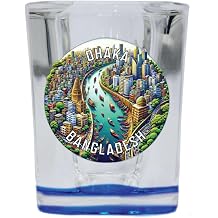 Dhaka Bangladesh Souvenir Destination 2 Ounce Shot Glass Square Blue Base Single