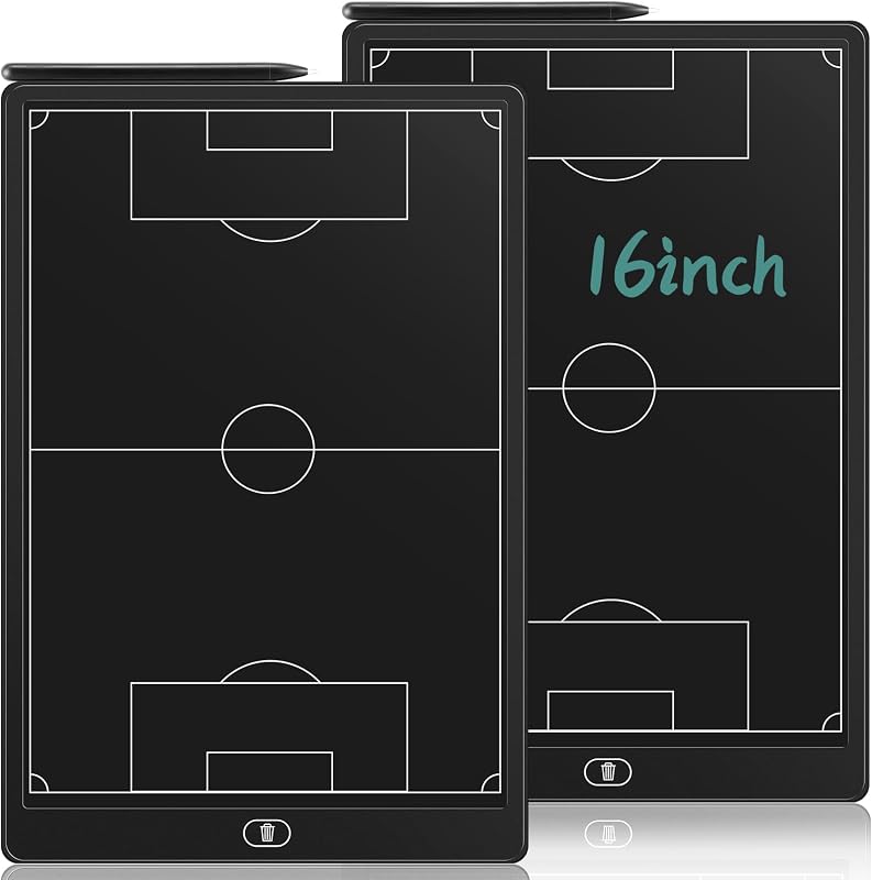 Tellegloww 2 Pack 16'' Electronic Soccer Coaching Board LCD with Stylus Lightweight Soccer Training Board for Coaches Reusable Erasable Training Game Tactics Equipment