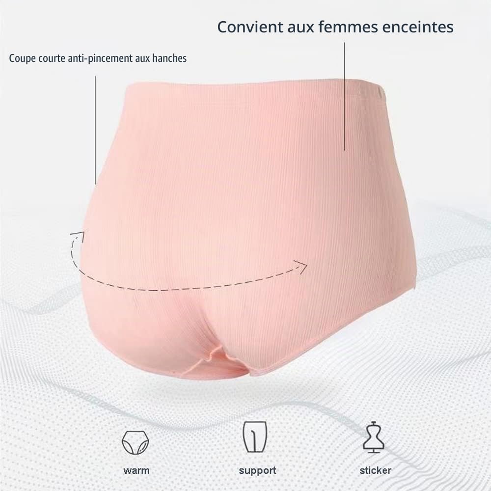 Culotte de maternité pour femme - Culotte de grossesse - Taille haute - Soutien du ventre - 3 pièces, Pâte à haricots rouges, rose, bleu brumeux, L