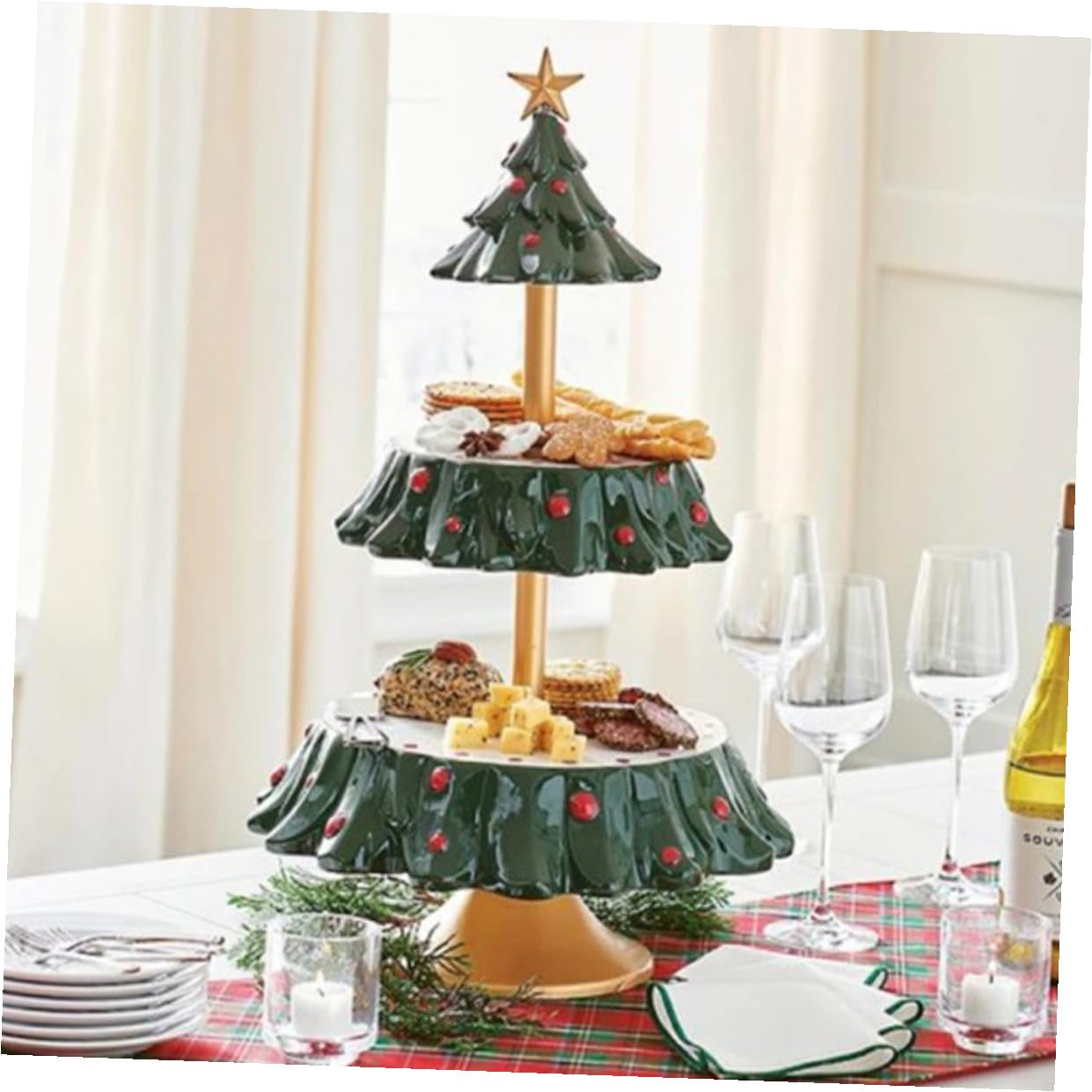 Espositore Natalizio per Snack in Resina Sicura, Vassoio Portaoggetti Multifunzionale per Dolci e Frutta, Decorazione da Tavolo per Feste di Natale e Celebrazioni