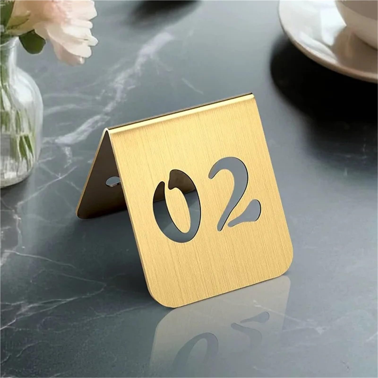 5 uds. De números de mesa huecos acero inoxidable, letrero escritorio, soporte Metal, placas, carteles asiento for Hotel, restaurante, cafetería y Bar Para Restaurantes Y Cafeterías(06 to 10,11x8cm)