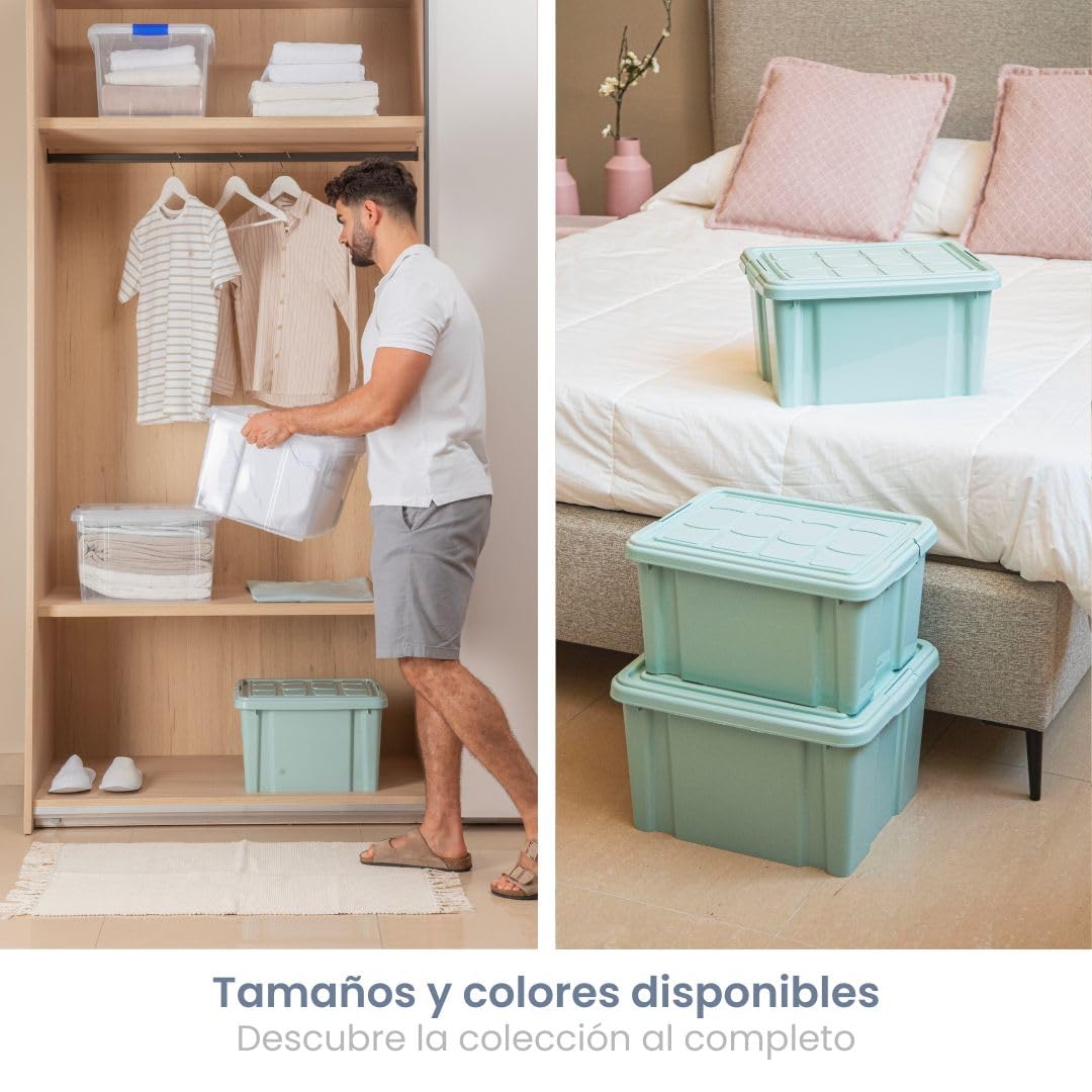 PlasticForte – Pack de Cajas de Almacenamiento de 25 y 16 L con Tapa - Plástico Resistente, Apilables y Transparentes - Organizador (Azul, Pack 4, 25, Litros)