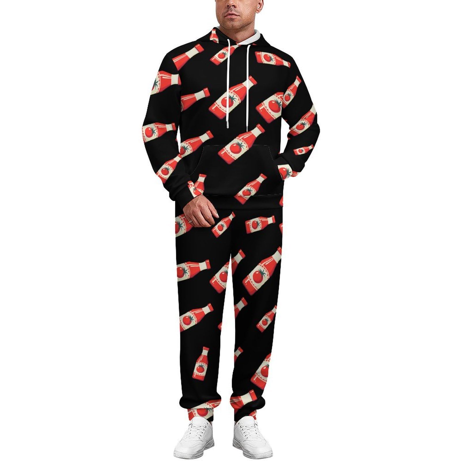 Ketchup Bottle Set felpa da uomo 2 pezzi Lounge Jogger Set Casual Tuta Confortevole Pullover con Cappuccio