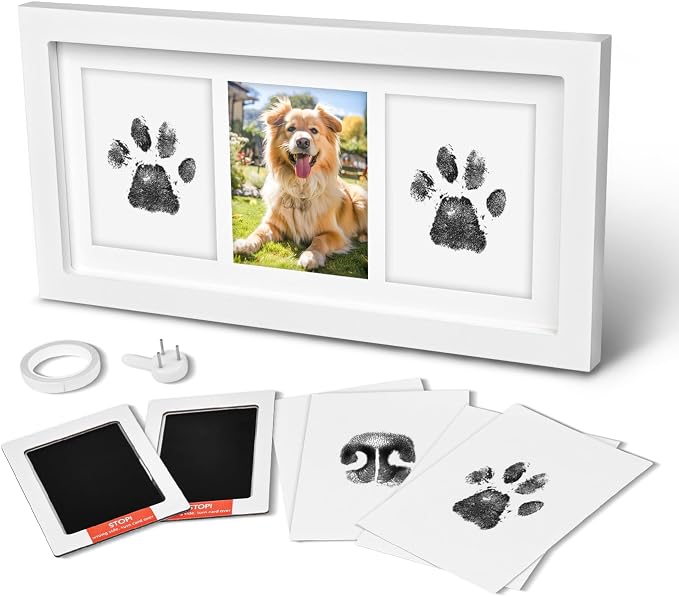 Dog Paw Print Kit, Pet Paw Print Impression Kit and Clean Touch Pads for Pets,Cat Dog Paw Print Kit Keepsake, Wood Dog Memorial Picture Frame, Dog Lover Gifts