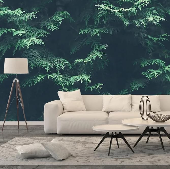 Papier peint moderne tropical 3D grand format feuilles vertes - 3