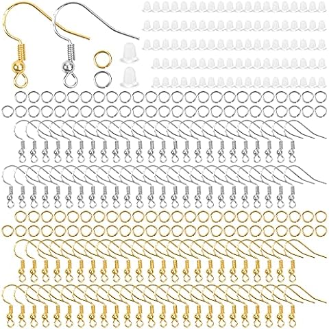 Changrongsheng 300 Stück Ohrring Haken Ohrhaken Ohrringe Versilberte/Vergoldet Ohrhänger Ohrhaken Machen Set Cover