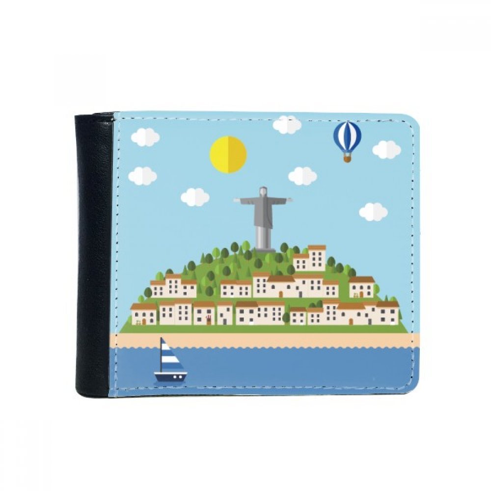 DIYthinker Men's Mount Corcovado Fire Balloon Sea Junk Brazil Cultural Ele T Flip Bifold Faux Leather Wallet Multi-Function Card Purse Gift One_Size Multicolor