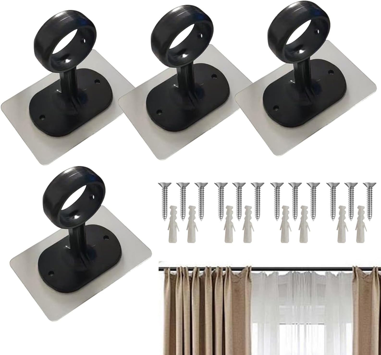 Drape Rod Bracket for Ceiling,Closet Drape Rod Hangers for Ceiling - Adhesive No-Drill Hanger 25–32 mm Fit for Shower Room Rental Home Apartment College Dorm