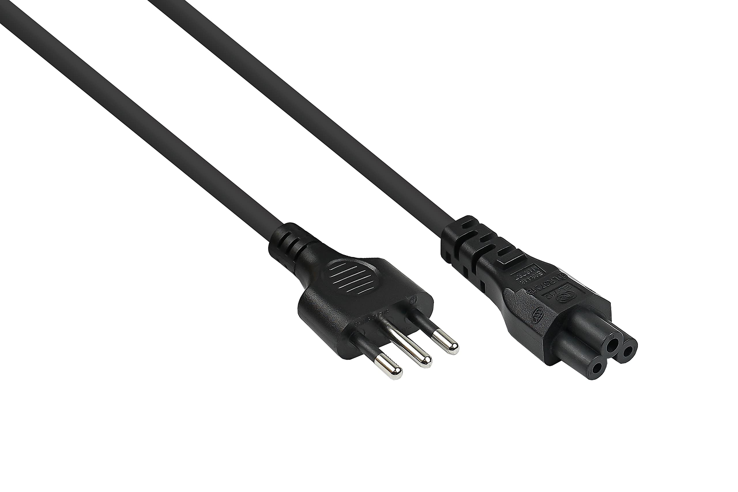 Netzkabel: Italienischer Netz-Stecker Typ L zu C5 Kaltgeräte-Buchse, 1,8 m, 0,75 mm², schwarz