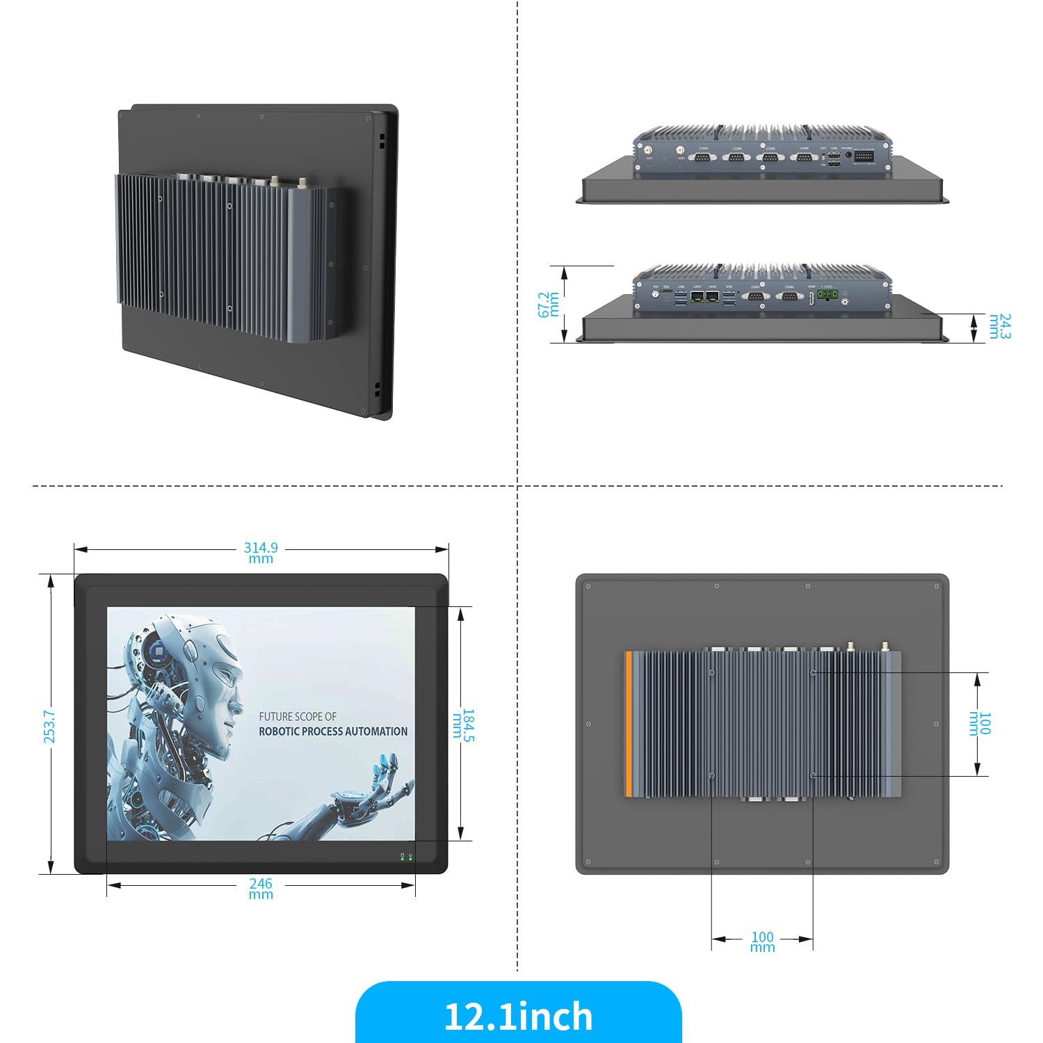 PC Industriel sans Ventilateur 12,1 Pouces, écran Tactile Windows 11, démarrage Automatique, 2 Ports LAN, HDMI, 6 Ports USB, 2 Ports RS485, 4 Ports RS232, 8 Ports GPIO (I5-1235U 8 Go + 128 Go)