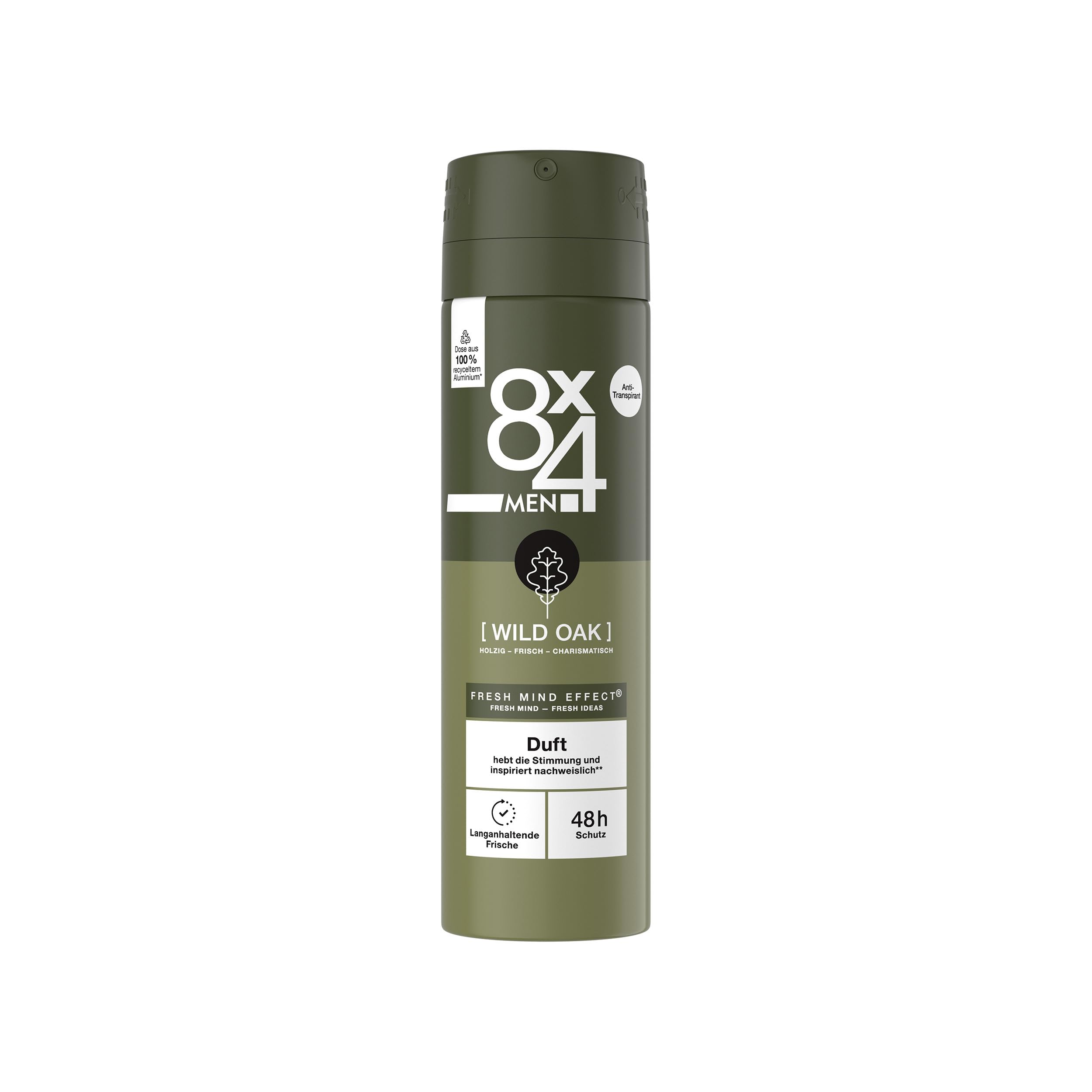8X4 Men Wild Oak Deospray, Deodorant für Männer mit maskulin-holzigem Duft, Sprühdeo mit zuverlässigem 48h Anti-Transpirant-Schutz (150 ml)