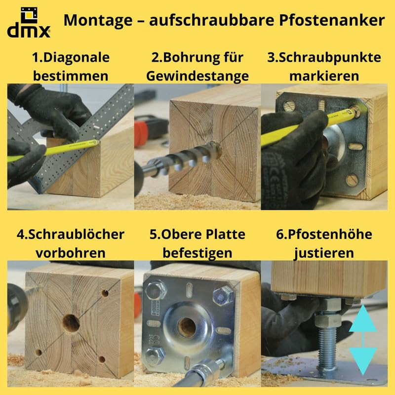 Pfostenträger höhenverstellbar 50 bis 200 mm- Pfostenträger aufschrauben - Stützenfuß - Pfostenanker - Anker - höhenverstelbar zum Aufschrauben - - PSR M20 - M20 100x253