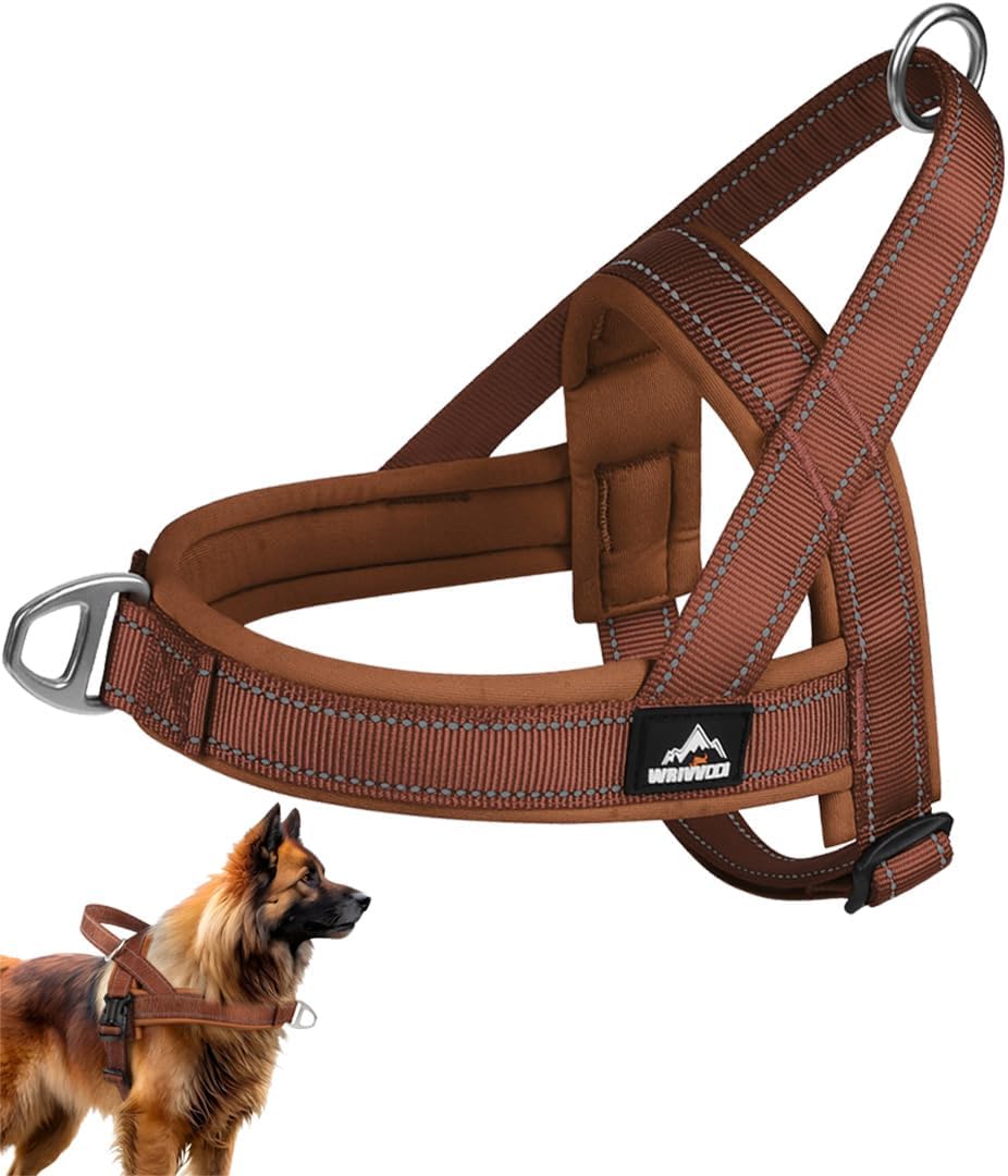 Heavy-Duty No-Escape Dog Harness, Brown Padded Triangular Vest Design, Adjustable Training Harness with Easy Buckles for Small to Large Breeds, Walking and Training (Khaki, L)