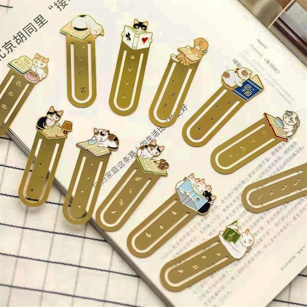 Kawaii - Segnalibri a forma di gatto, in metallo, con clip per agenda, grazioso supporto per pagine di libri, cancelleria coreana, strumenti di lettura, forniture per ufficio (12 gatti)
