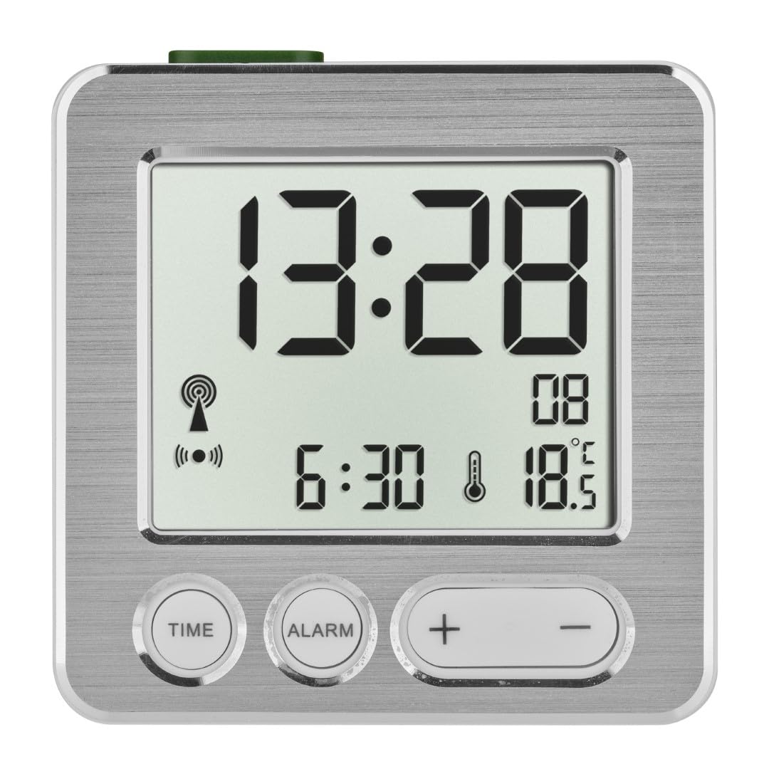TFA Dostmann 60.2545.54 Digitaler Funk-Wecker, Kunststoff, weiß/Silber, L 66 x B 22 x H 68 mm