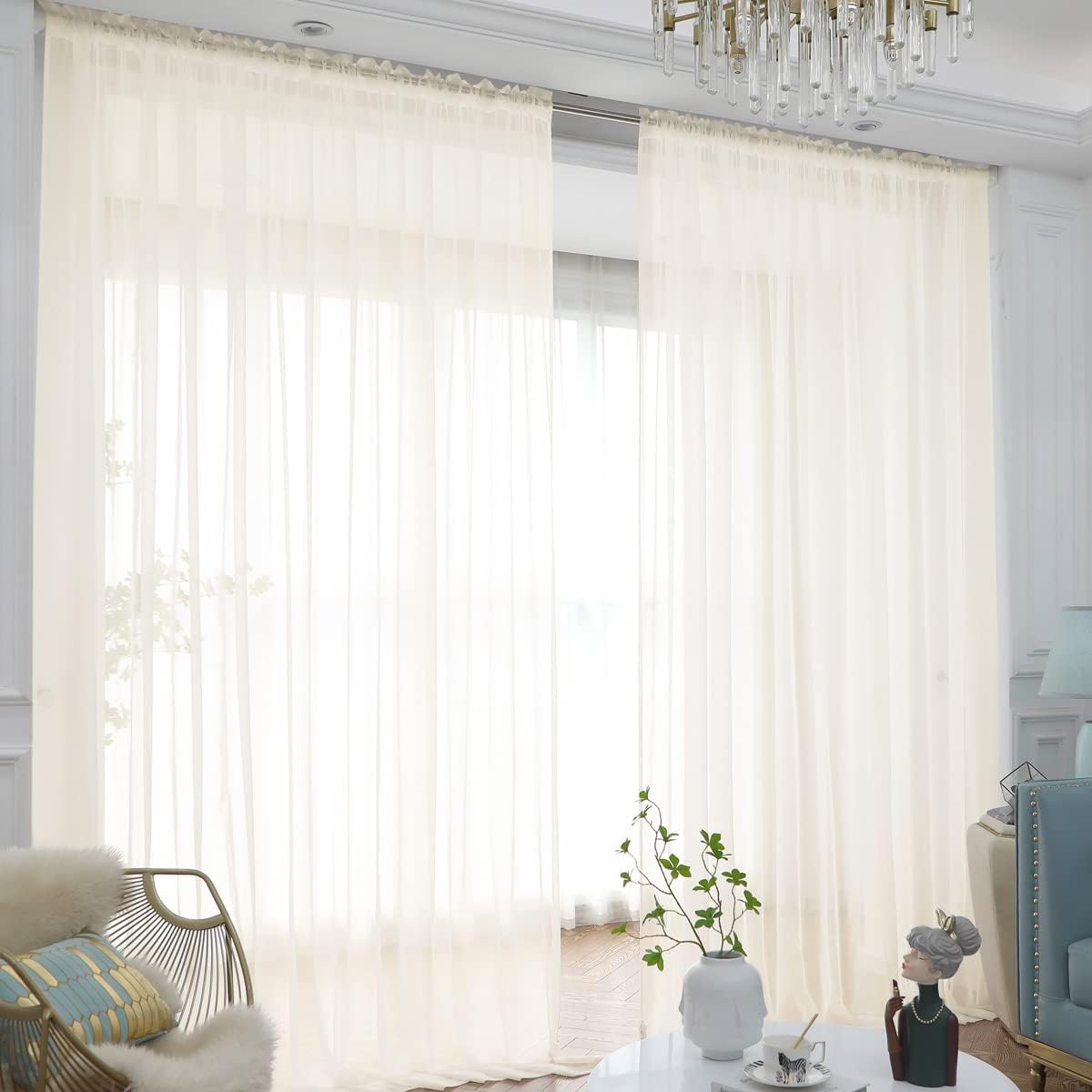 Window Beige Sheer Curtains 84 Inches Long 2 Panels Sheer Curtain Basic Rod Pocket Panel for Bedroom Children Living Room Yard Kitchen (Beige, 52" W x 84" L | 2 pcs)