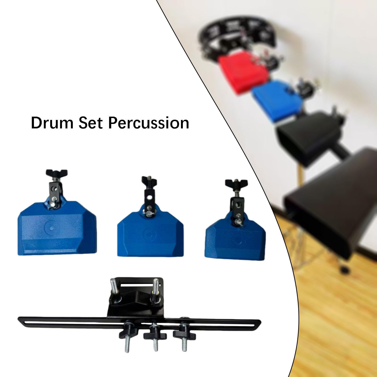 Set di Batteria Da 3 Pezzi, Supporto per Campane, Blocchi per Percussioni Latine, Montaggio in Lega di Zinco, Ideale per Gruppi Musicali, Blu