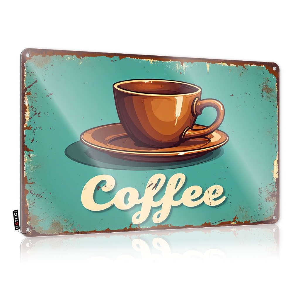 Sujd Colour A Vintage-Style Illustration Of A Coffee Cup On A Saucer Sign Tin | Adorable Gift For Electrician Decorative Wall Art(30X40cm)