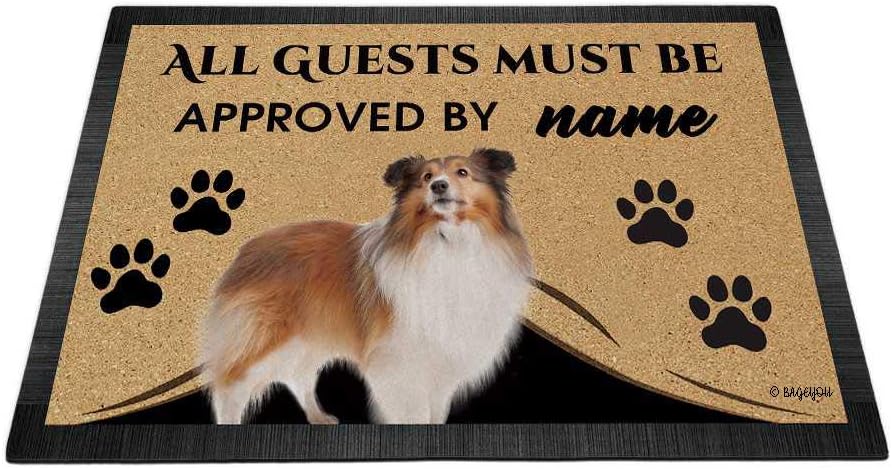 BAGEYOU All Guests Must be Approved Doormat with My Love Dog Sheltie Welcome Floor Mat Custom Name 27.5 x 17.7
