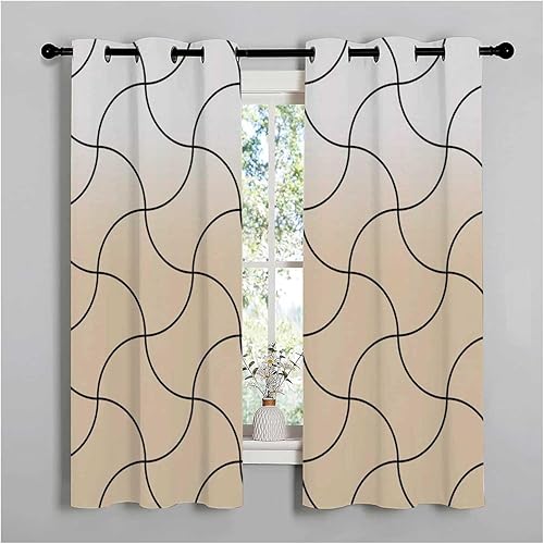Cortinas blackout para habitacion color crema, líneas geométricas abstractas, a prueba de sonido, para puertas, cortinas para separar cuartos de 63