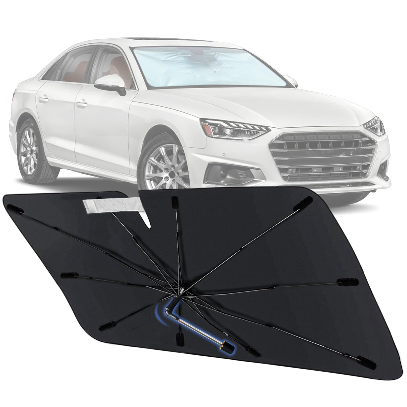 Windshield Sun Shade Umbrella for Audi A4 A5 S5 RS5 2018-2024 Foldable Car Sunshade for Front Windows with 360° Rotating Shaft, Custom fit A4 A5 S5