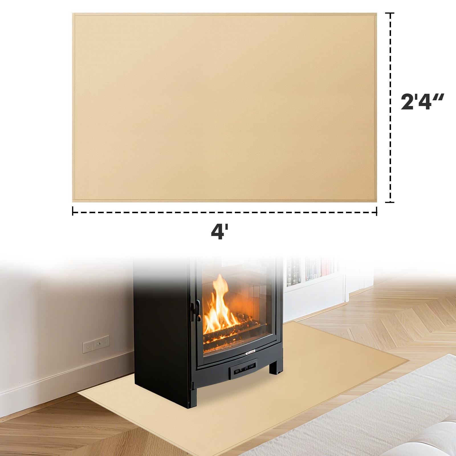 TOHONFOO Dywaniki paleniskowe do kominków ognioodporne, 61 x 122 cm, ognioodporna mata kominkowa, mata ognioodporna do kominka wewnątrz i na zewnątrz, REC-28-48-KH-1