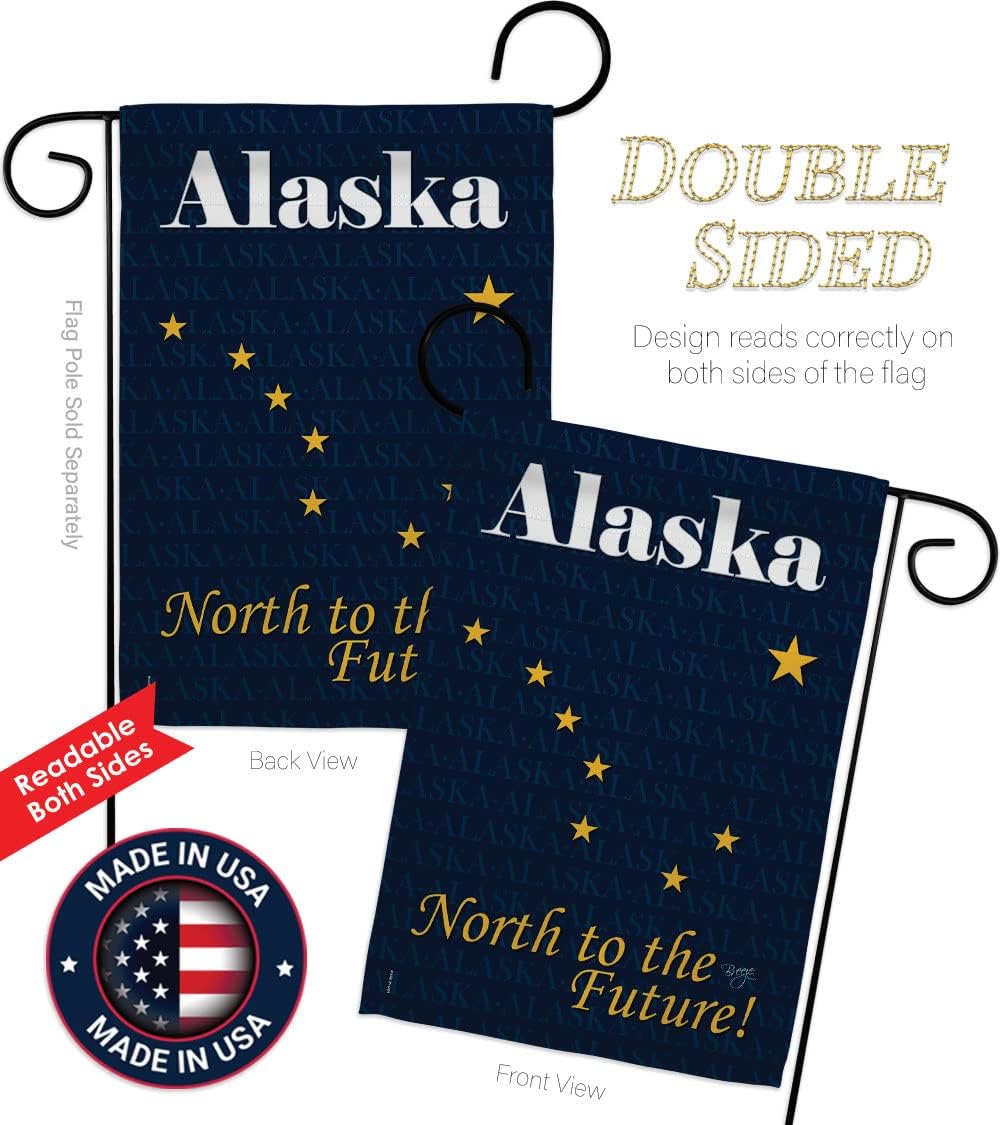 Breeze Decor Alaska Garden Flag Set with Stand Regional States American Territories Republic Country Particular Area House Decoration Banner Small Yard Gift Double-Sided, Made in USA