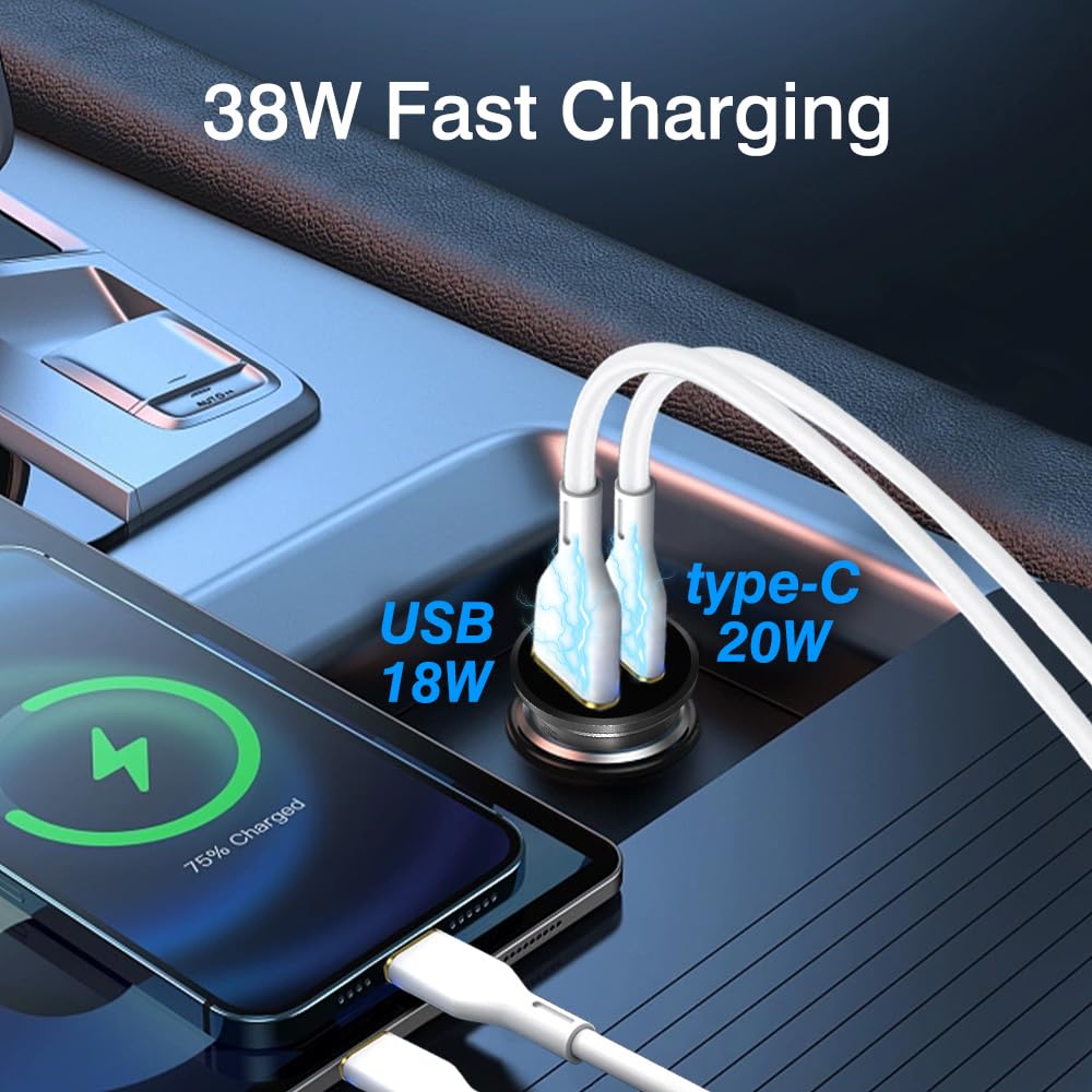 YIHAIXINGWEI USB C Car Fast Charger, Super Fast Charging Type C Car Charger Adapter (Dark Grey-1)