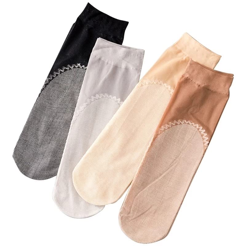 Image of 12 Pairs Women's Silky Anti-Slip Cotton Sole Sheer Ankle High Tights Hosiery Socks Reinforced Toe