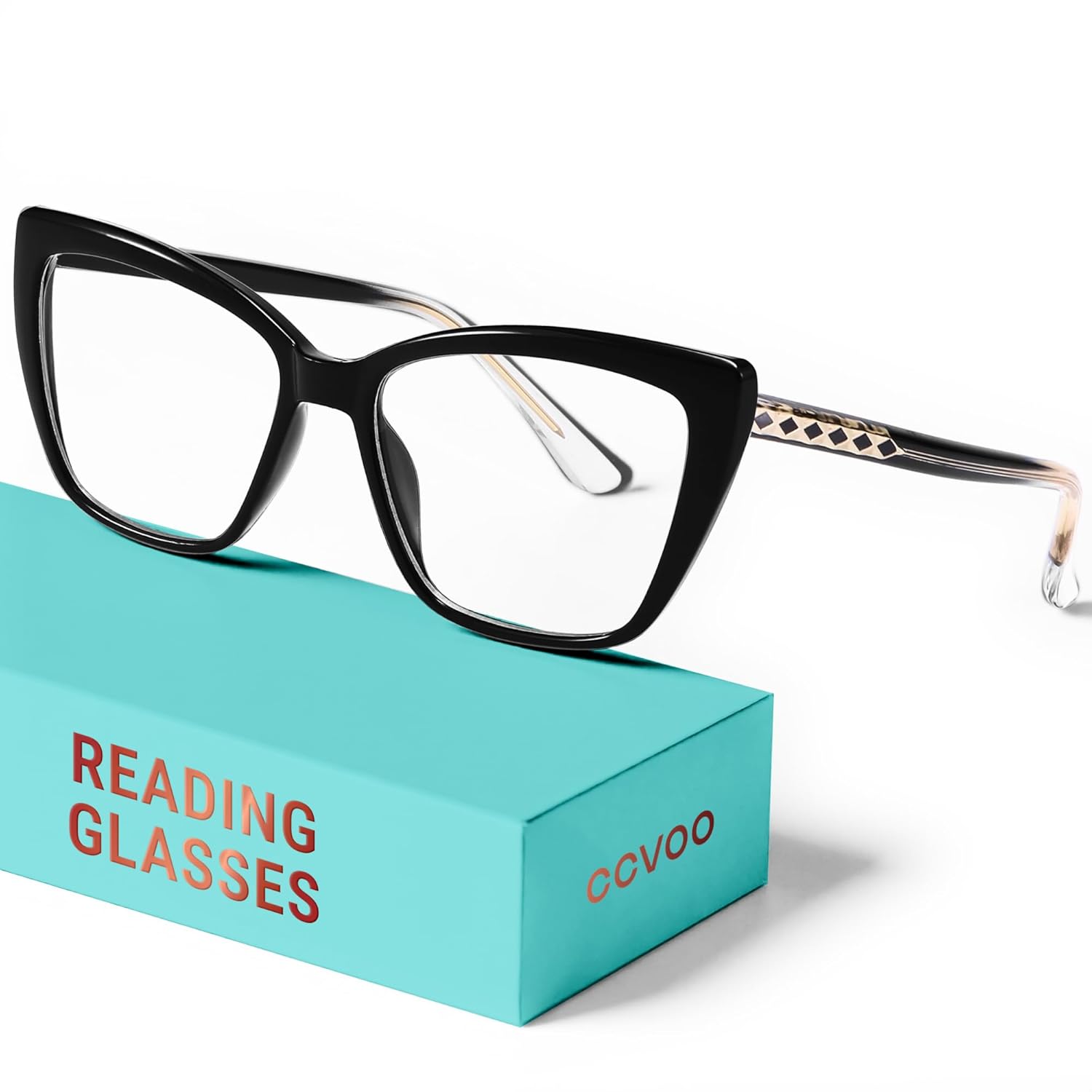 CCVOO Trendy Reading Glasses for Women Oversized Blue Light Readers Cheaters Eyeglasses Stylish Square Cat Eye Glasses