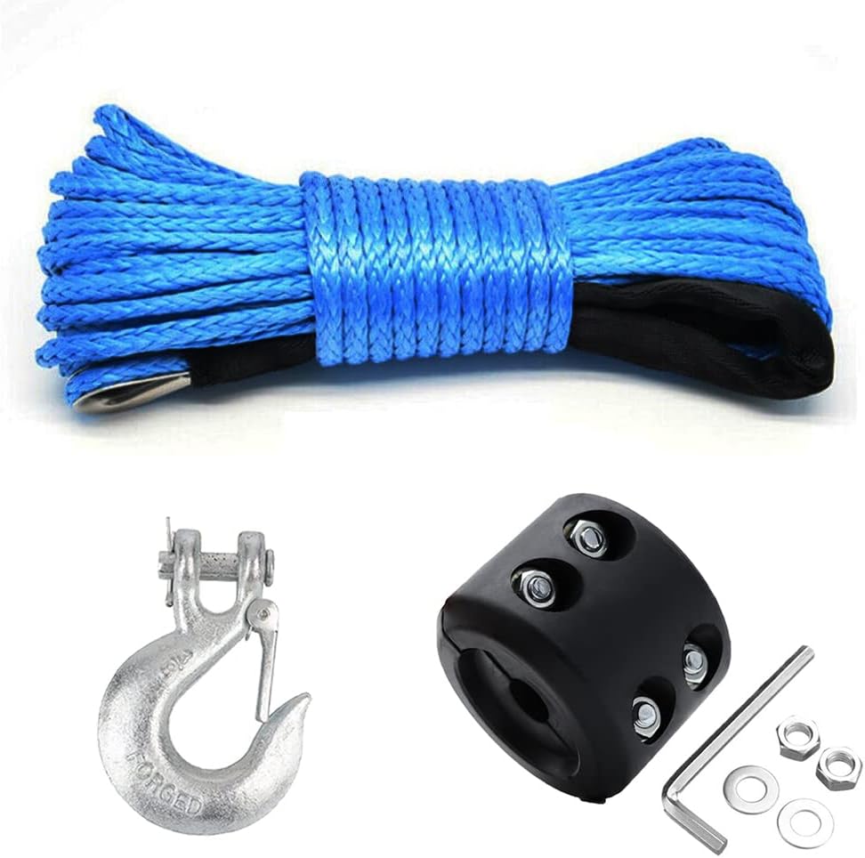 Synthetic Winch Rope, Samlight Blue 1/4" x 50' 7000LBs Winch Line Cable with Metal Snap Hook and Rubber Stopper Winch Accessories for ATV UTV SUV Truck