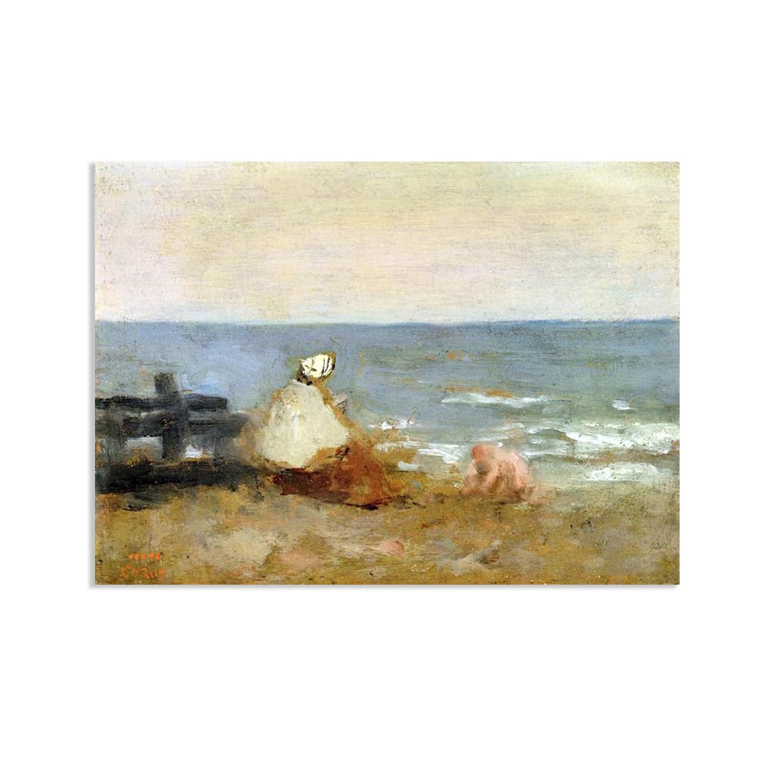 Jean Baptiste Camille Corot Wall Art Woman and Child by the Sea Étretat Canvas Picture Serene Landscape Reproduction Wall Decor for Living Room Bedroom Office Home Decor42x30cm(17x12in)Poster