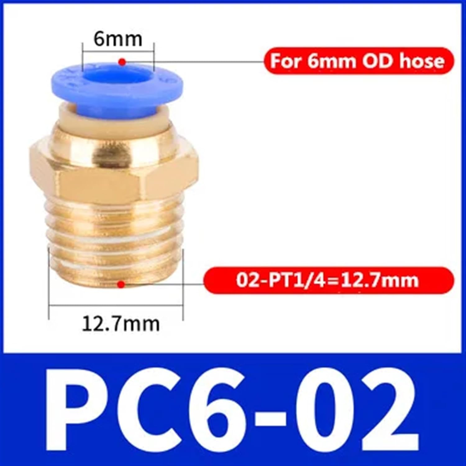 PC Air Pneumatic Fitting Quick Connector m5 4mm 6mm 8mm 10mm 12mm Male Thread 1/4 1/2 1/8 3/8 Compressed Hose Tube Pipe(6-02)