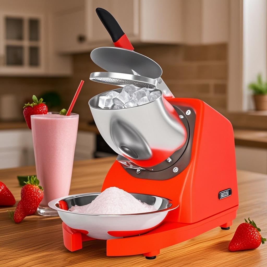 300W Commercial Electric Ice Crusher Machine - 143lbs/hr Heavy-Duty Shaved Ice Maker with Aluminum Hopper & Stainless Steel Bowl, 110V (Orange) for Home, Bar, Party, Snow Cone & Cocktails