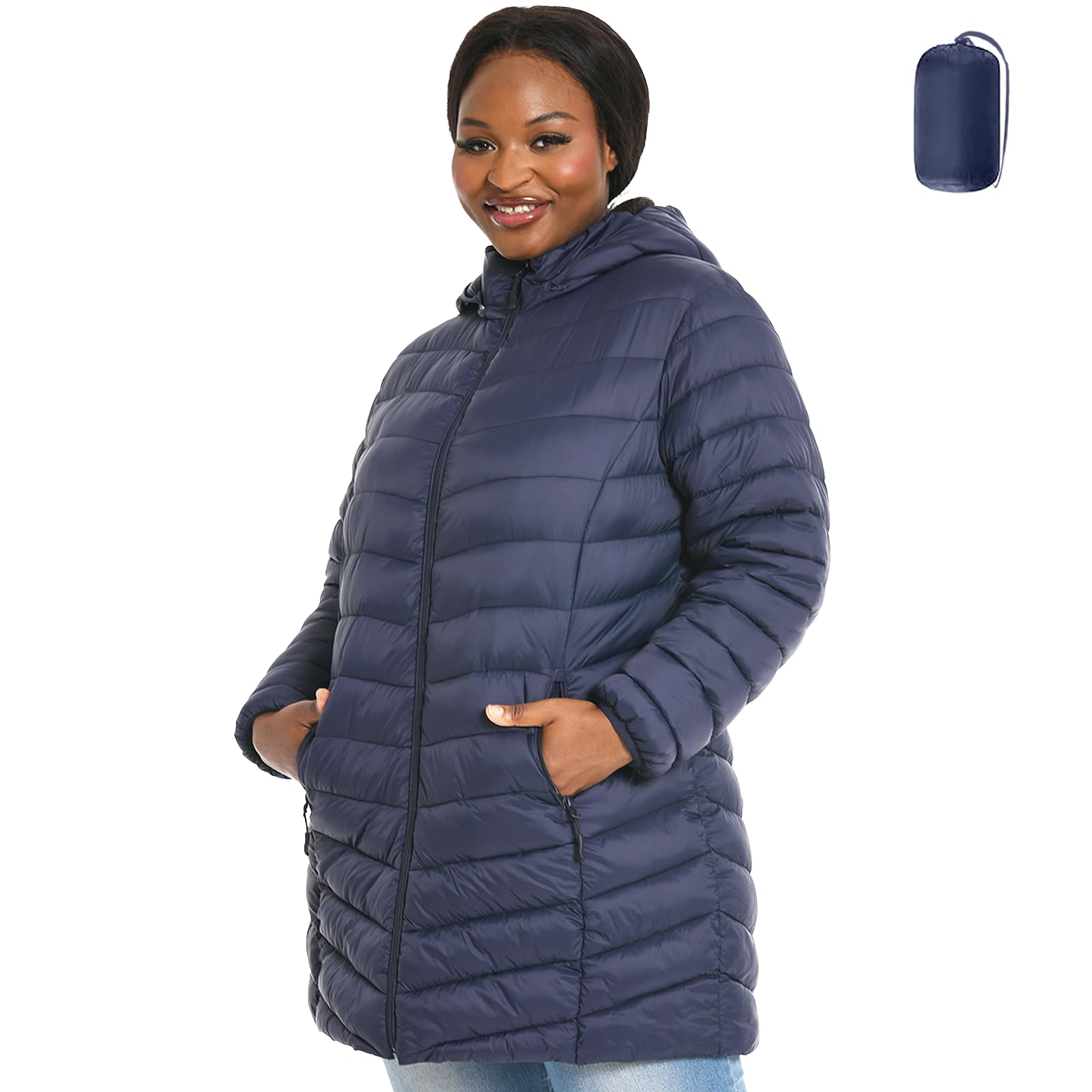 HHE Plus Size Women's Packable Puffer Jacket 1X-6X Water-Resistant Lightweight Winter Coat(Exclusively for Plus Size)