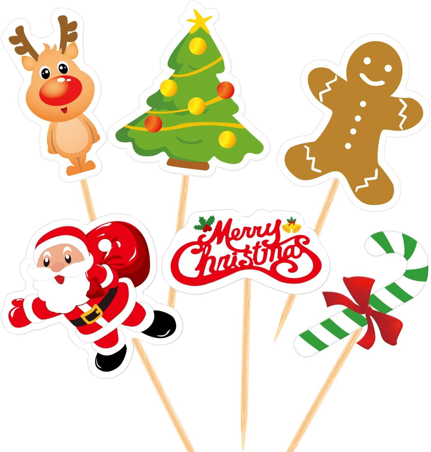 48 Piezas Navidad Cupcake Regalo Sombrero Pick Feliz Navidad Palillo Bandera Decoración de la torta de Navidad Fiesta de Navidad Festive Suministros