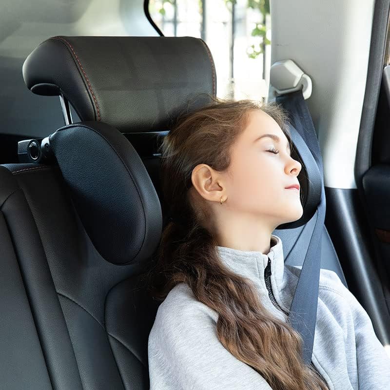 cofcvgs Poggiatesta auto per bambini e adulti, cuscinetti laterali regolabili a 180°, spugna di memoria testa e supporto collo (Nero)
