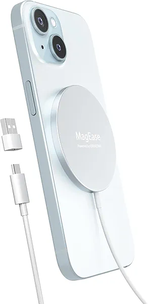 Magnetic Wireless Charger,MagEase 15W Wireless Charger Magnetic Compatible with iPhone 16 15 14 13 12 Series and AirPods 3/2/Pro, Charging Pad with USB-C Cable and USB-A Converter (White)